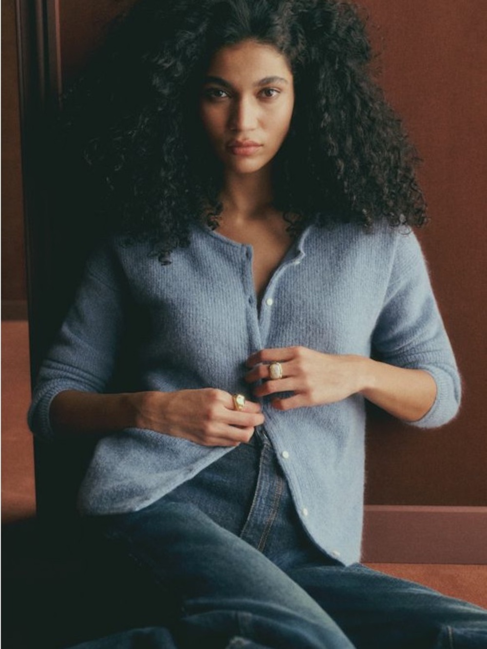 Sézane Gaspard ‘Vintage Blue’ Button-Front Mohair and Alpaca Cardigan